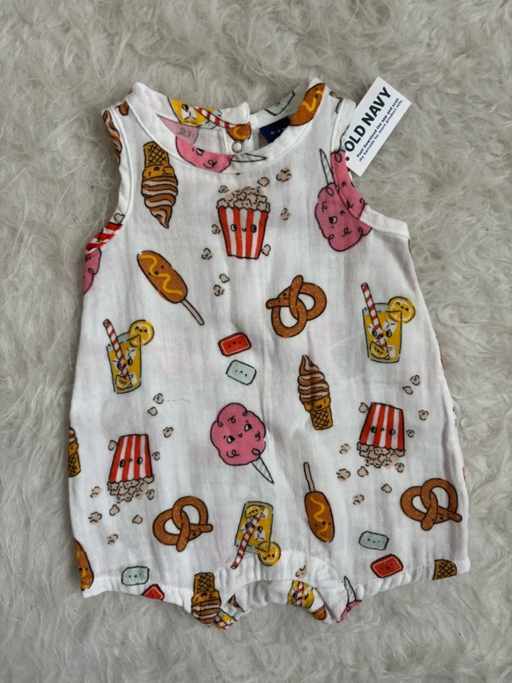 Old Navy White Baby Romper with Colorful, Festive Summer Snack AOP